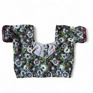 Floral Crop Top Handmade Square Neckline Short Sleeves Indian Handmade Size XS